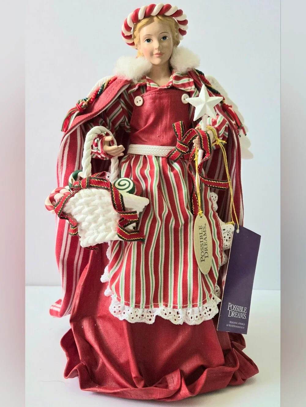 CLOTHTIQUE POSSIBLE DREAMS PEPPERMINT ANGEL TREE TOPPER 10